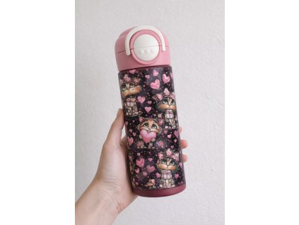 Dětská termoska s brčkem i pítkem - 530ml -  kočky