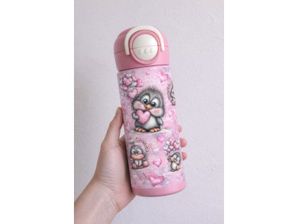 Dětská termoska s brčkem i pítkem - 530ml -  tučňák