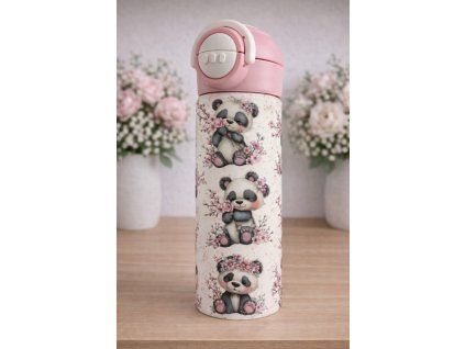 Dětská termoska s brčkem i pítkem - 530ml -  pandy