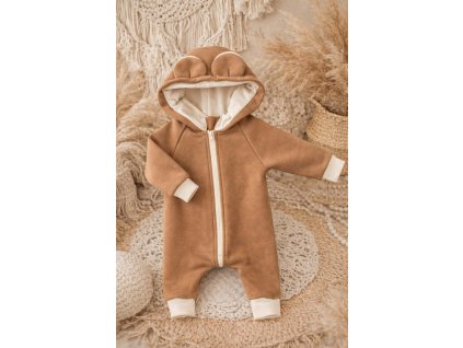 Zateplený rostoucí  overal s ušima - medvídek