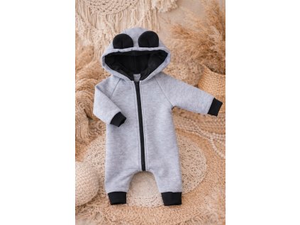 Zateplený rostoucí  overal s ušima - medvídek