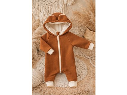 Zateplený rostoucí  overal s ušima - medvídek