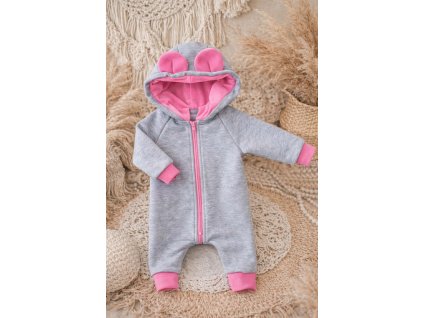 Zateplený rostoucí  overal s ušima - medvídek
