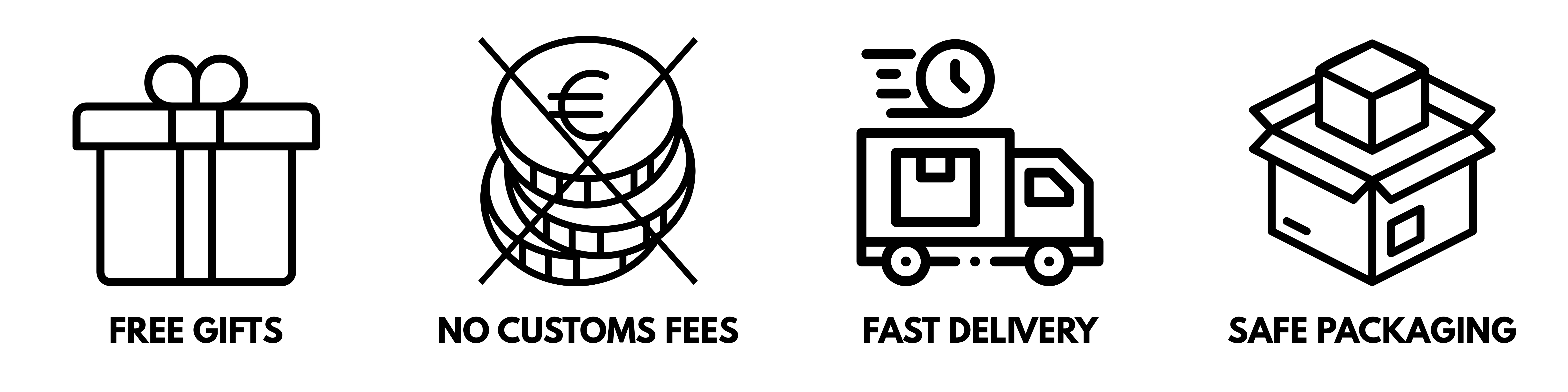 free gifts, no customs fees, fast delivery, safe packaging