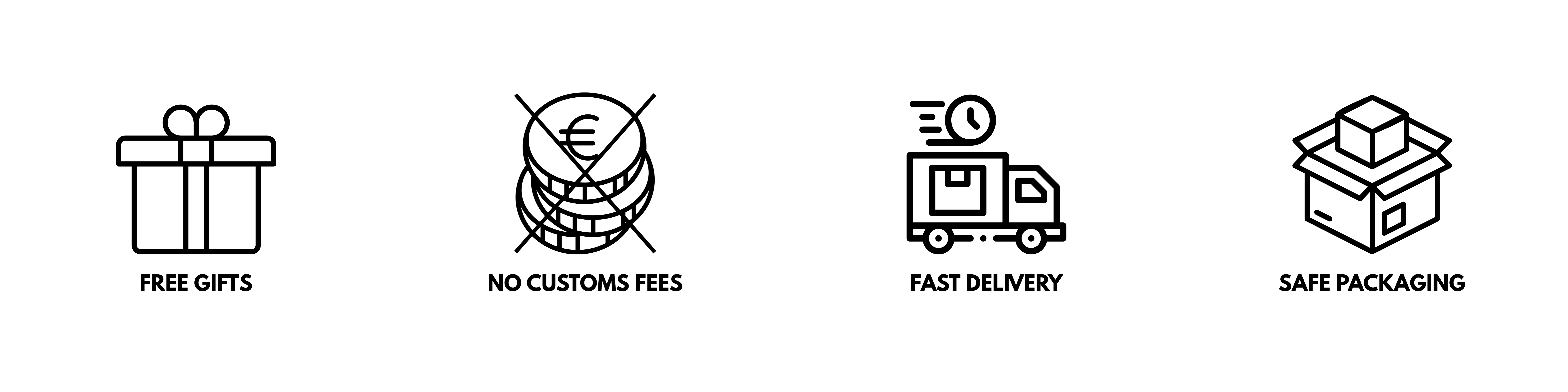 free gifts, no customs fees, fast delivery, safe packaging