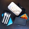 Box na jídlo s příborem dvoupatrový modrý