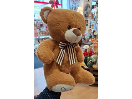 AKCE: Plyšový hnědý roztomilý méďa s mašlí, 40cm