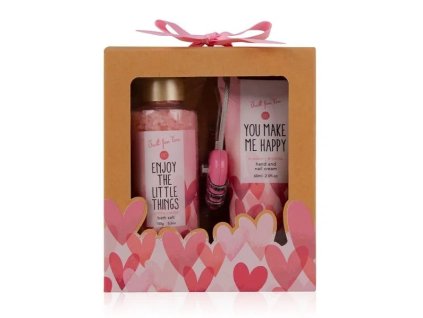 Dárkový set koupelnový "Just For You" se zámečkem, krém na ruce a nehty a koupelová sůl, vanilka a jahoda