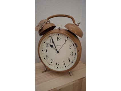 Velký kovový budík průměr 18cm, hnědý