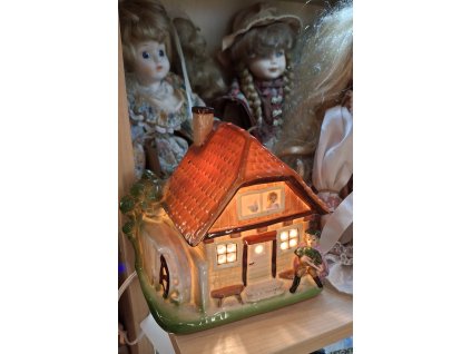 RETRO svítící keramický domek na 230V