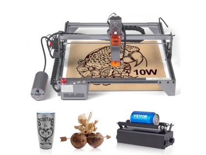 Laserový gravírovací stroj 10 W s rotačným valcom na gravírovanie na poháre a fľaše, pracovná plocha 40x40 cm