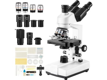Trinokulárny laboratórny mikroskop so zväčšením 40x-5000x, objektívy 4X, 10X, 40X, 100X,, 2X pomocná šošovka