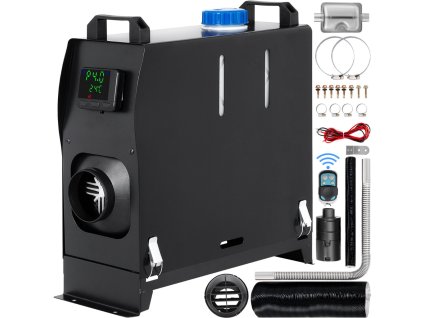 Naftový ohrievač 8 kW, 12 V, s LCD displejom a diaľkovým ovládaním, vhodný pre autá, karavany a dielne - čierny