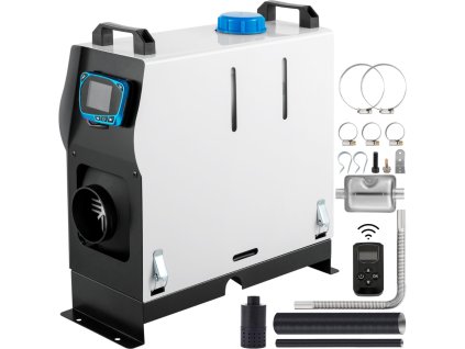 Naftový ohrievač 8 kW, 12 V, s LCD displejom a diaľkovým ovládaním, vhodný pre autá, karavany a dielne - biely