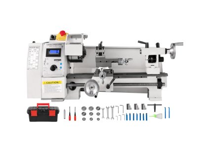 Malý sústruh na kov 210x350mm, 600W, s rozsahom závitov 10-44 TPI so 4-cestným revolverom
