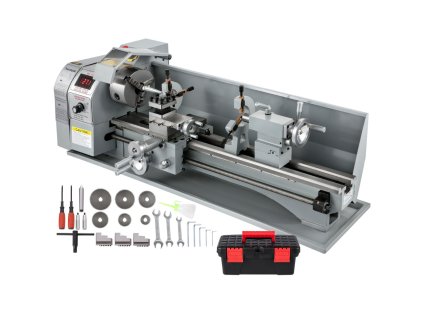 Malý sústruh na kov 220x750 mm, 750 W, s rozsahom závitov 8-44 TPI so 4-cestným revolverom