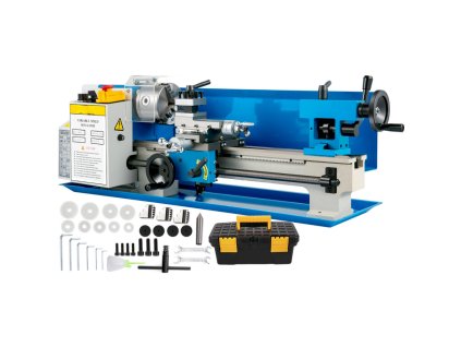 Malý sústruh na kov 178 × 305 mm, 600 W, rozsah závitov 12-52 TPI so 4-cestnou revolverovou hlavou