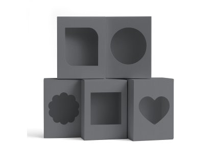 Sada šedých obdélníkových krabiček s okénkem | KraftHouse  Šedá sada krabiček s okénkem | Minimalistické balení dárků