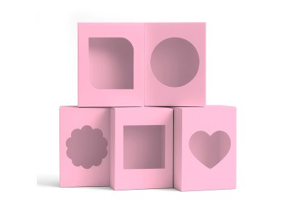 Sada růžových obdélníkových krabiček s okénkem | Romantické balení dárků  Růžová sada krabiček s okénkem | Romantické balení dárků