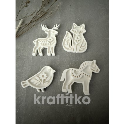 Zvířátka 4 ks - folklórní otisky (Velikost 10 cm)
