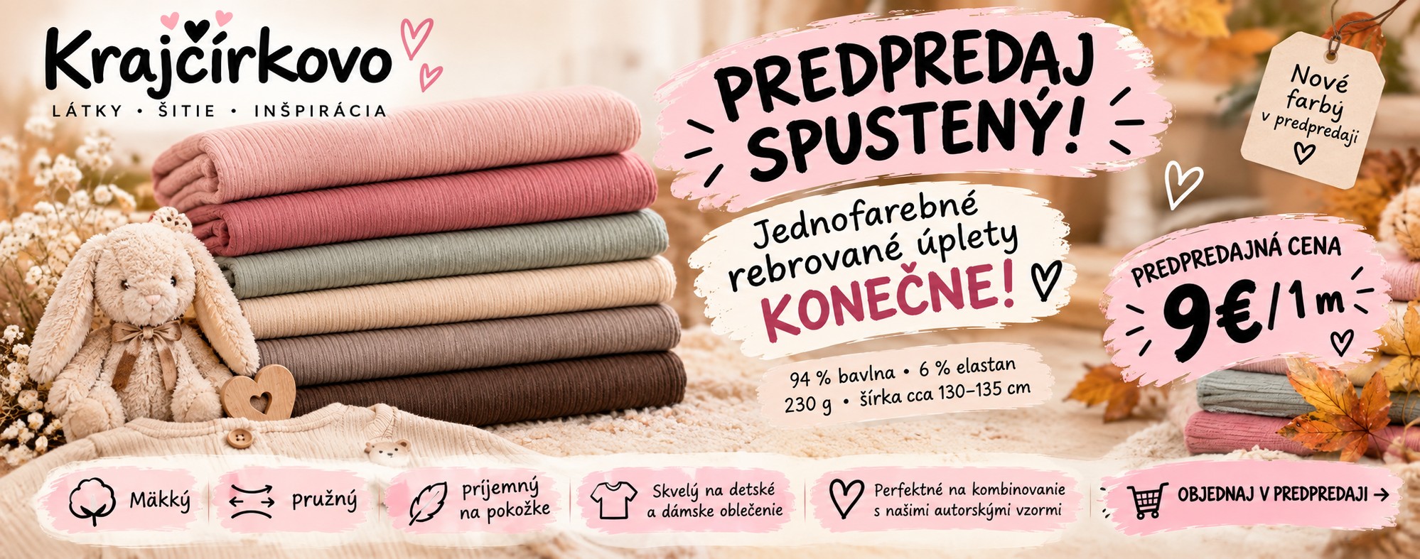 Predpredaj jednofarebné rebrované úplety