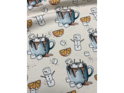Žebrovaný úplet - Šálek čokolády se sněhulákem z marshmallow