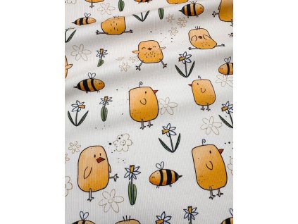 Žebrovaný úplet - Veselá kuřátka a včelky