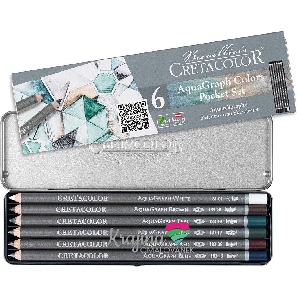 Cretacolor, ‎AquaGraph, sada akvarelových, barevných, grafitových tužek HB, 6ks