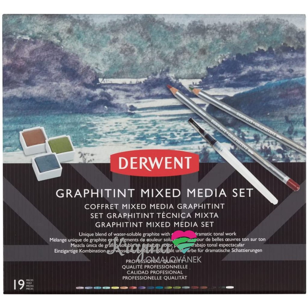 Graphitint Mixed Media, sada barevných grafitových tužek a akvarelů se štětcem, 19 ks