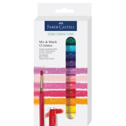 Faber-Castell, 121812, Gelatos, akvarelové pigmentové tyčinky, Mix and Match, 12 ks s doplňky