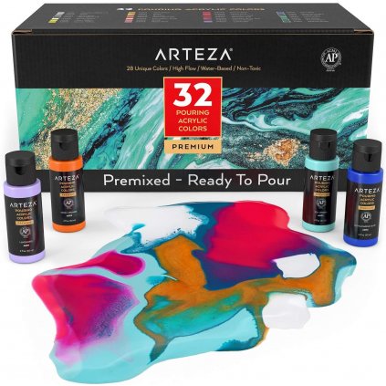 Arteza, ARTZ-9226, sada prémiových akrylových barev na pouring, 32 ks