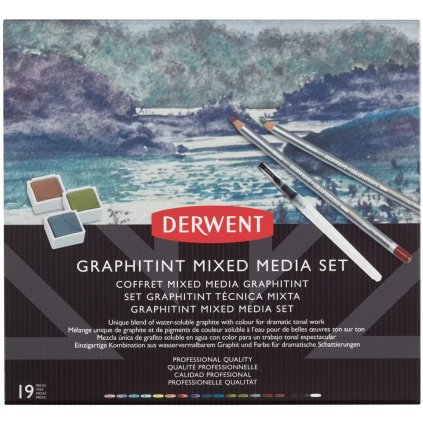 Graphitint Mixed Media, sada barevných grafitových tužek a akvarelů se štětcem, 19 ks