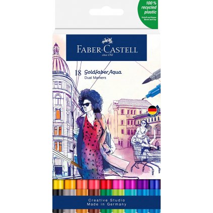 Faber-Castell, Goldfaber Aqua Dual Marker, akvarelové popisovače s linerem, 18 ks