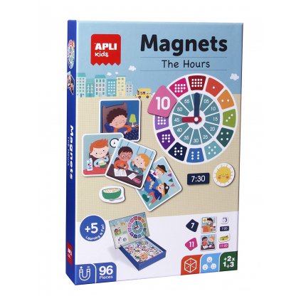 APLI, magnetická hra pro děti, hodiny a denní rozvrh, 96 ks