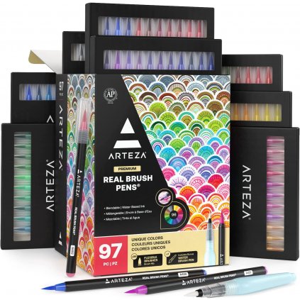 Arteza, ‎Real Brush Pens, sada akvarelových štětečkových popisovačů, 97 ks