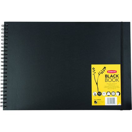 Derwent, Black book, skicák s černými listy, A3, 200 g, 40 listů