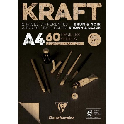 Clairefontaine, Brown & Black Kraft, blok kraftového papíru, A4, 90 g, 60 listů