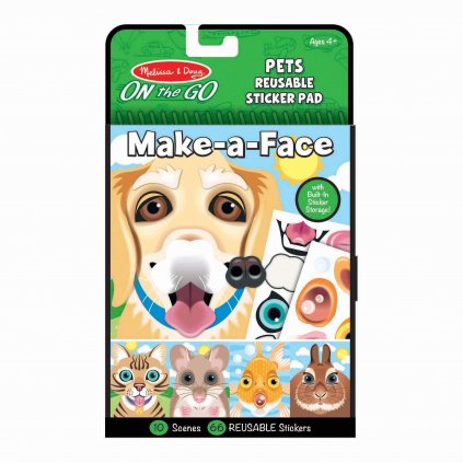 Melissa & Doug, Make-a-face, opakovaně snímatelné samolepky s blokem, zvířecí portréty