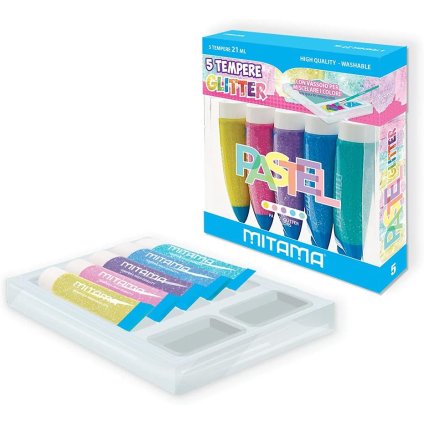 Mitama, sada temperových barev s aplikátorem, glitter, 5 ks