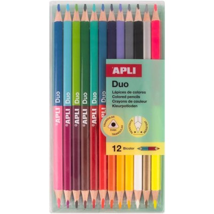 APLI, Duo, sada oboustranných ergonomických pastelek, základní odstíny, 12/24
