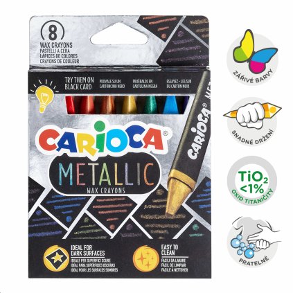 Carioca, sada ergonomických olejových pastelů/voskovek, metalické, 8 ks