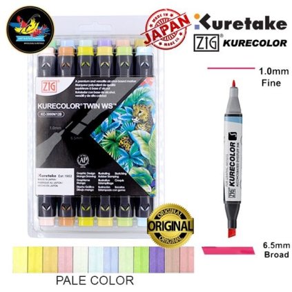 Kuretake, KC-1100/12B5, Kurecolor Twin grafické fixy, sada B5 Pale Colours, 12 ks