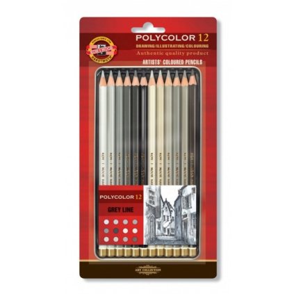 Koh-i-noor, 3822012013BL, Polycolor, souprava uměleckých pastelek, speciální řada, šedá 12 ks