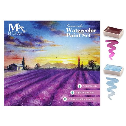MozArt, 0646437675291, Watercolor Paint Set, umělecké akvarelové barvy, 40 barev v pánvičkách