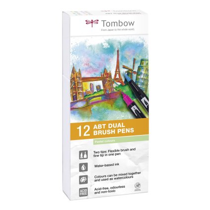 Tombow, ABT-12P-2, ABT Dual Brush pen, double-sided markers, Pastel tone, 12 pcs