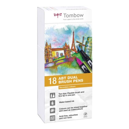 Tombow, ABT-18P-2, pisak ABT Dual Brush, dwustronne markery, ton wtórny, 18 szt.