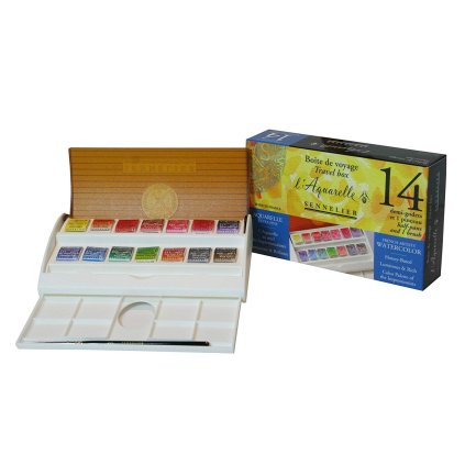 Sennelier, 131654, L´ Aquarelle, mistrovské akvarelové barvy, 14 1/2 pánviček + štětec