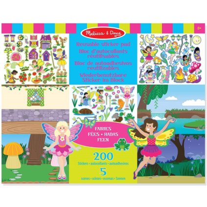 Melissa & Doug, 18603, opakovaně snímatelné samolepky s blokem scenérií, víly, 205 ks