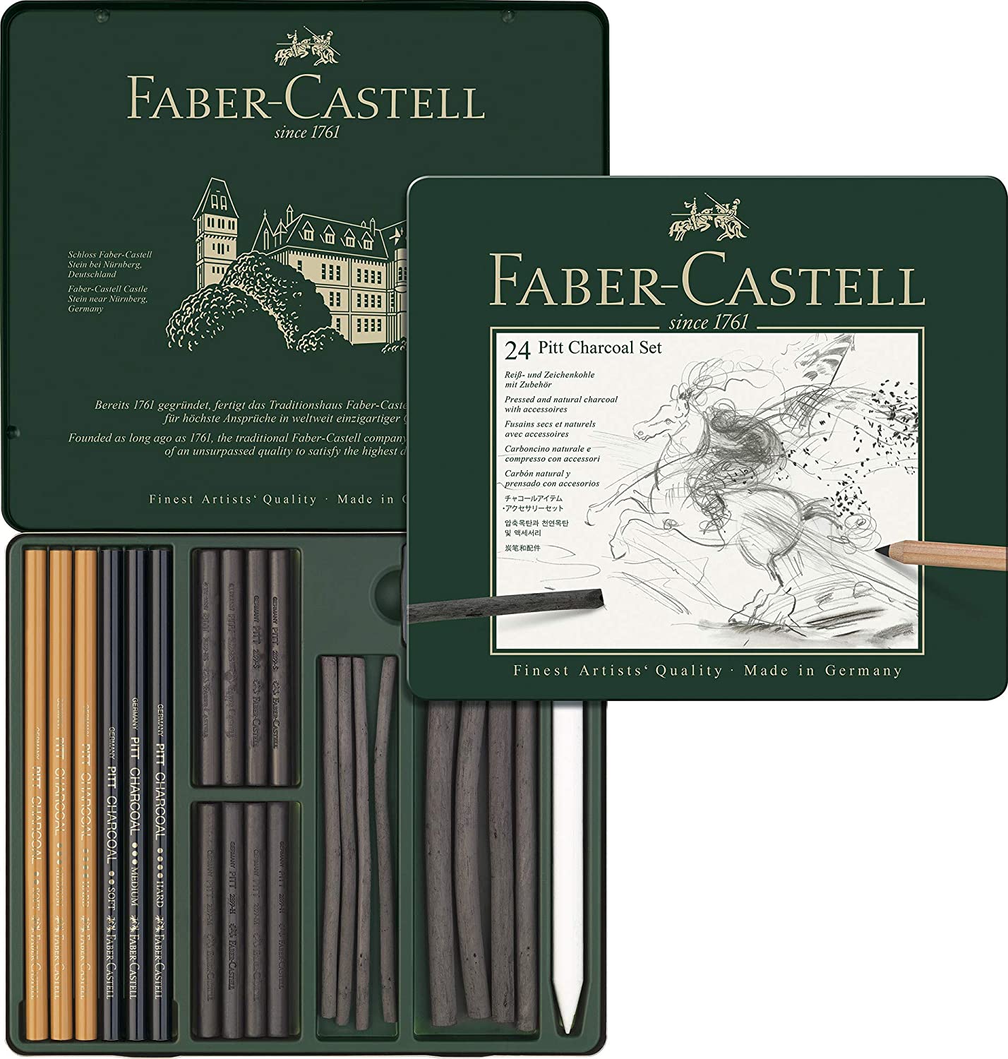 Levně Faber-Castell, 112978, Pitt Charcoal set, sada uměleckých výtvarných potřeb, 24 ks
