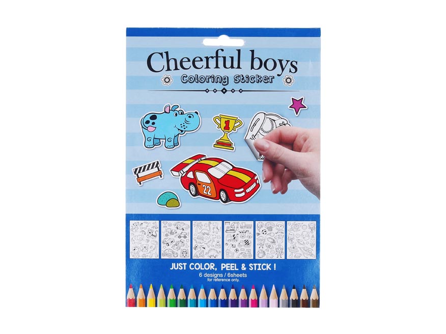 Levně Cheerful boys, w009661, samolepky k domalování, pro kluky, 6 listů
